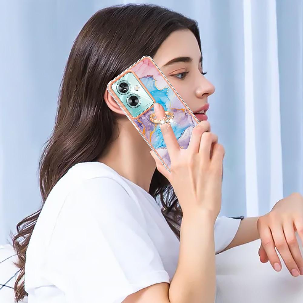 For Oppo A79 5G/A2 5G Case with Ring Kickstand IMD Marble Pattern TPU Back Cover