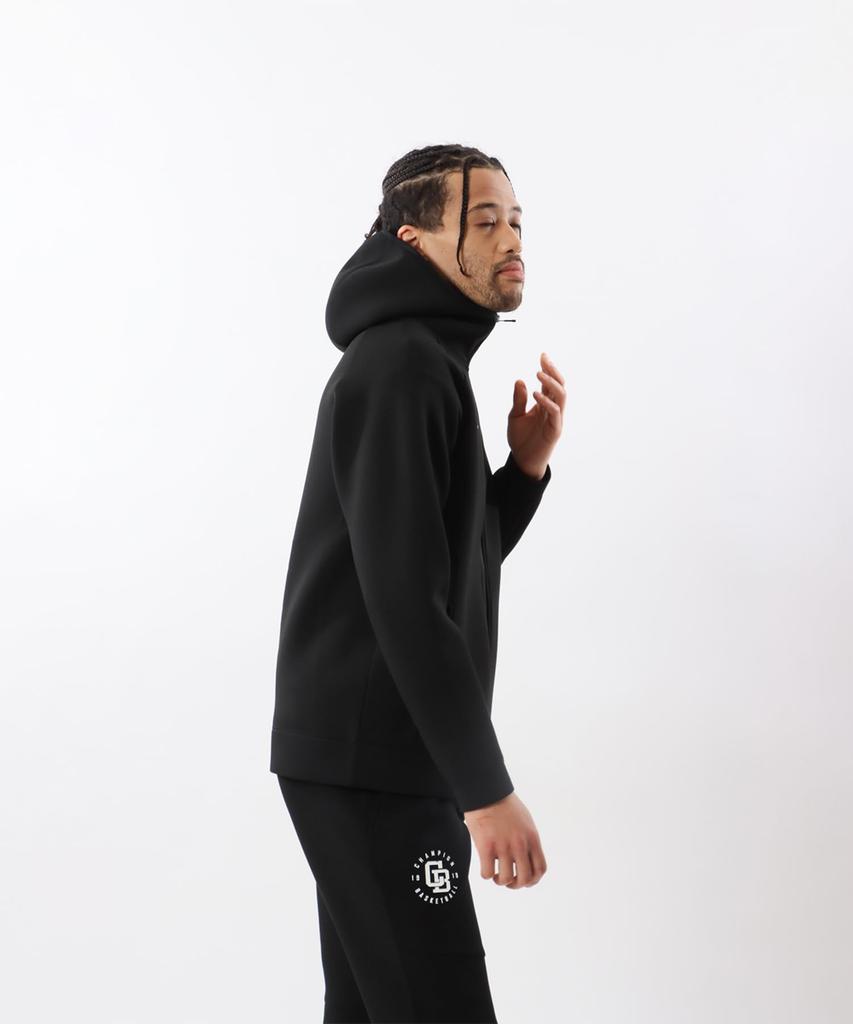 Champion Long Sleeve Stretch Hoodie with Warm Logo and TECH 3LS Zip Hooded Basketball Size L Men's One-Point Logo, WEAVE® Sweatshirt, Black,