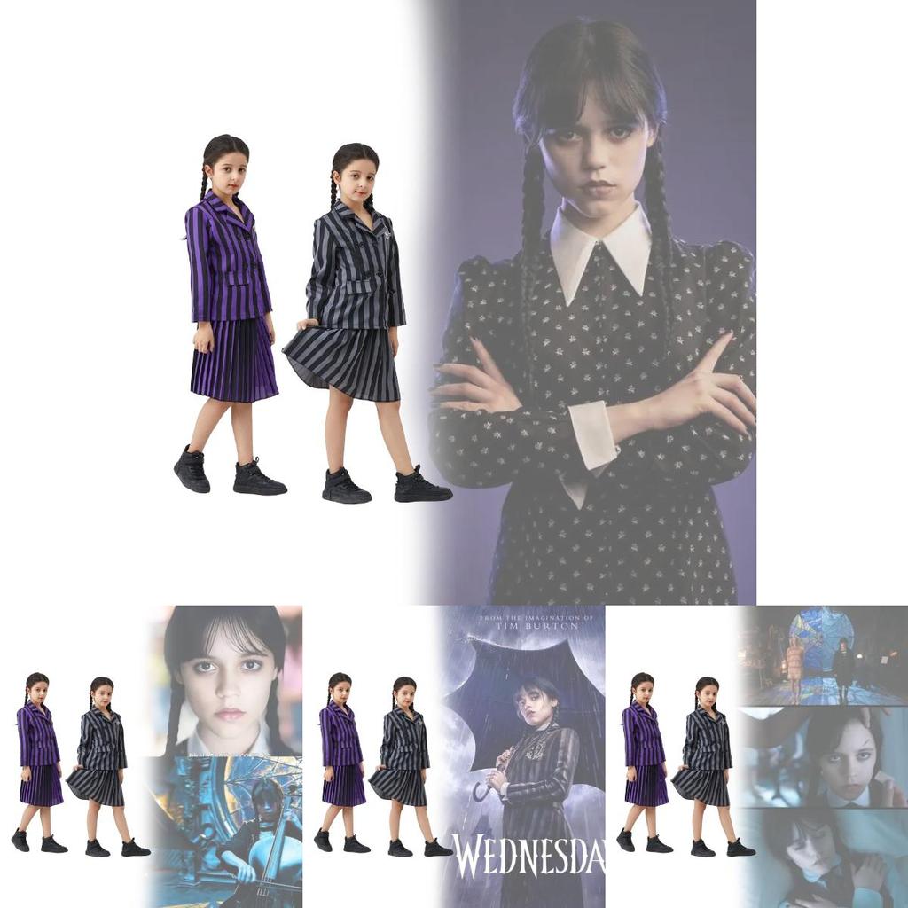 Wednesday Addams Familie Cosplay Kostüm Mit Polyesterstoff Für Halloween Und Rollenspiel
