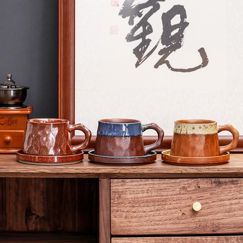 Kiln-Changed Ceramic Coffee Cup And Saucer Set Creative Retro Cup Afternoon Tea Mug