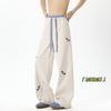 Vintage Puppy Embroidery Loose Wide Leg Double Waist Casual Fleece Long Pants For Men