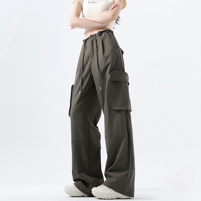 Retro logging overalls women's autumn new high waist loose and thin drawstring casual wide-leg sweatpants