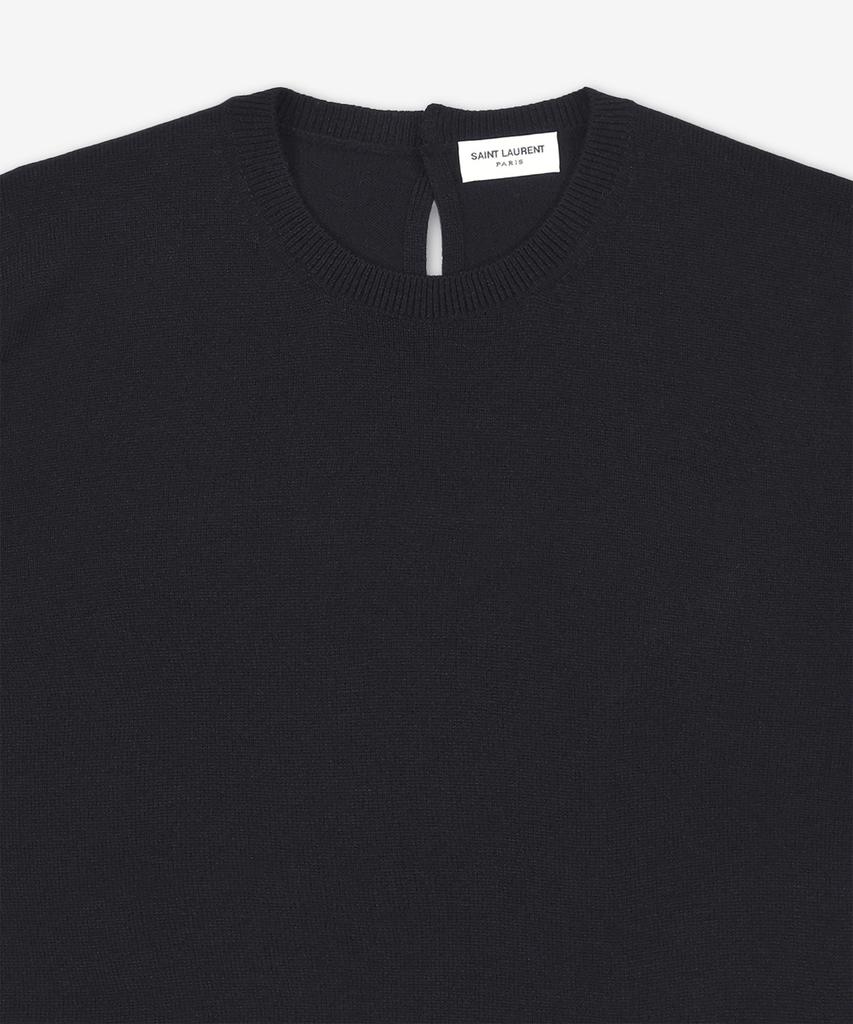 SAINT LAURENT Wool Crew Neck Short Sleeve Knit - Black / 800574Y76Iy1000