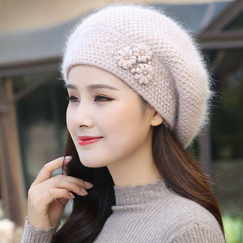 

Зимняя шапка женская утолщенная теплая вязаная для среднего и пожилого возраста тренд шапка из кроличьего меха модная женская шапка average size (55-58CM)