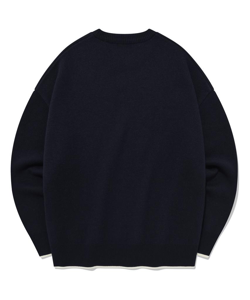 COVERNAT Lambswool Arch Logo Crewneck Knit Navy