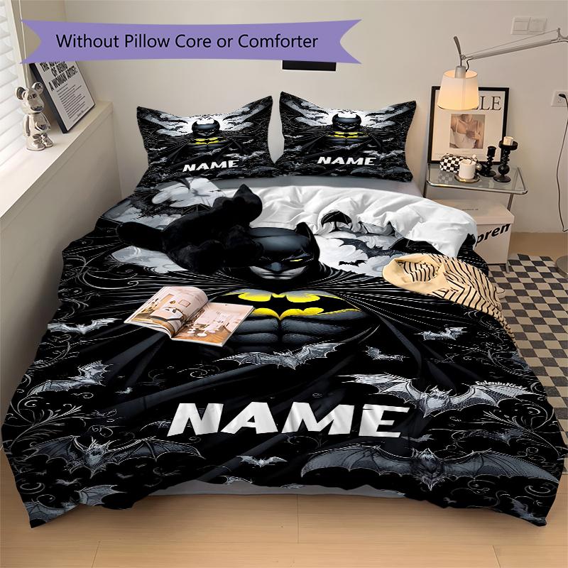 Custom Textile Batman Night Bedding 3 Piece Set HD Print Duvet Cover Pillowcases for Teens Adult Bedroom Decoration
