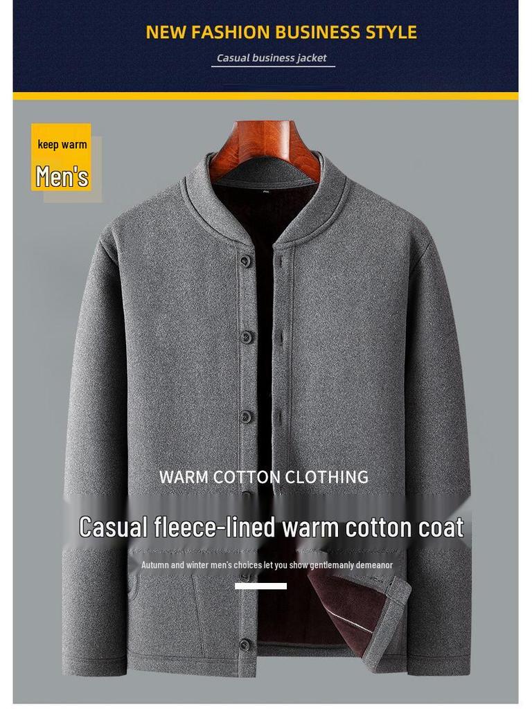 Fleece-Lined Button-Up Cardigan for Older Men - Autumn/Winter Style