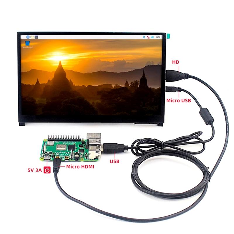 A96I-10.1 Inch Touchscreen Monitor For Raspberry Pi 5/4B, IPS 1024X600, Dual Speakers, Compatible With Various Devices And OS