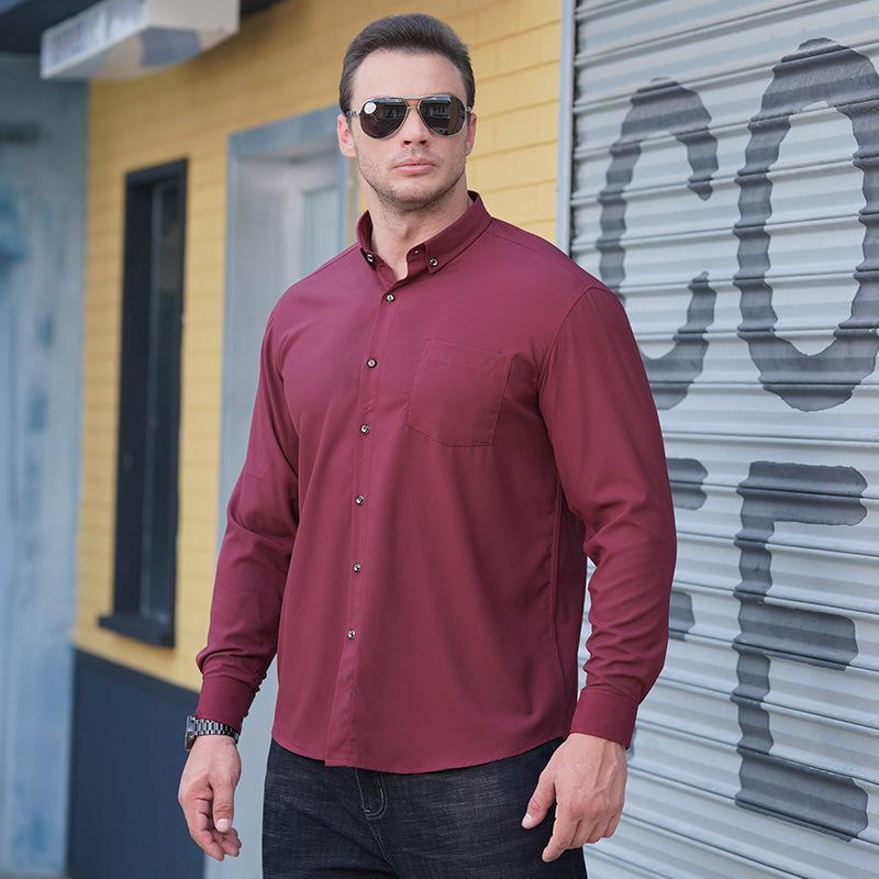 Large size men's long-sleeved shirt plus fat plus size spring and autumn new solid color versatile professional shirt fat