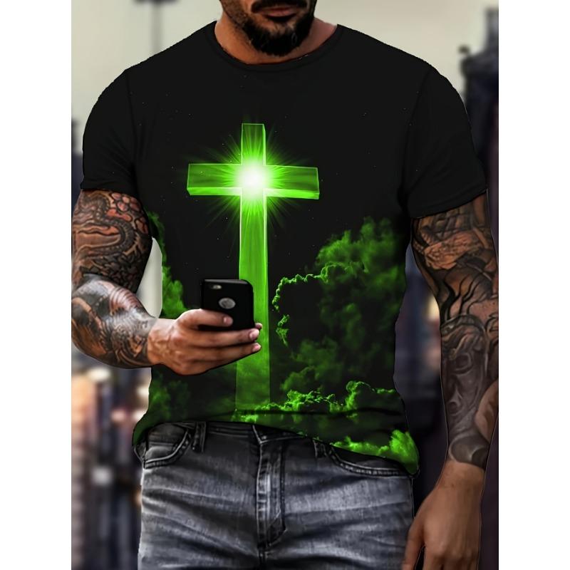 Plus Size Men's T-Shirt Jesus Graphic T Shirts O-Neck Cross Print T-Shirt for Men Short Sleeve Summer Tee Shirt Men Street Wear