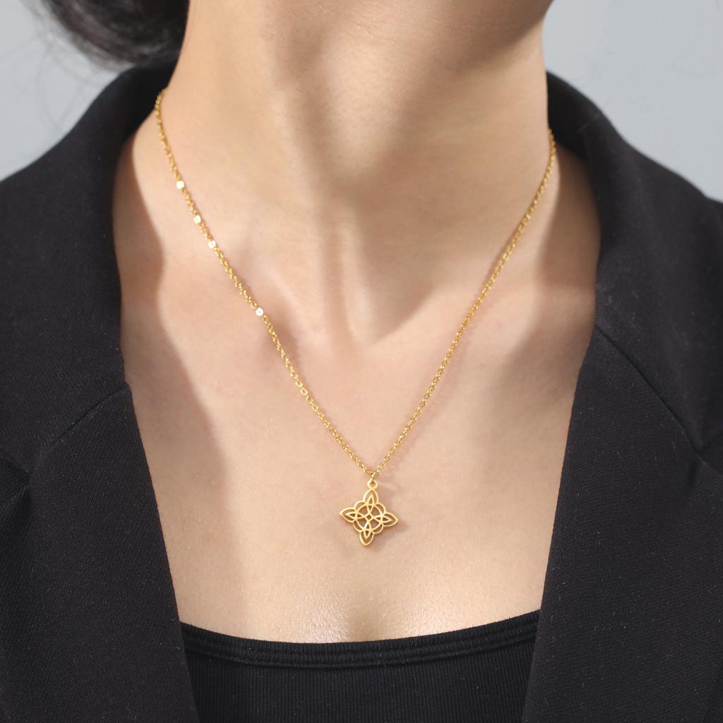 Witchcraft Witch Knot Pendant Necklace for Women Stainless Steel Geometric Choker Neck Chains Vintage Amulet Jewelry Gift