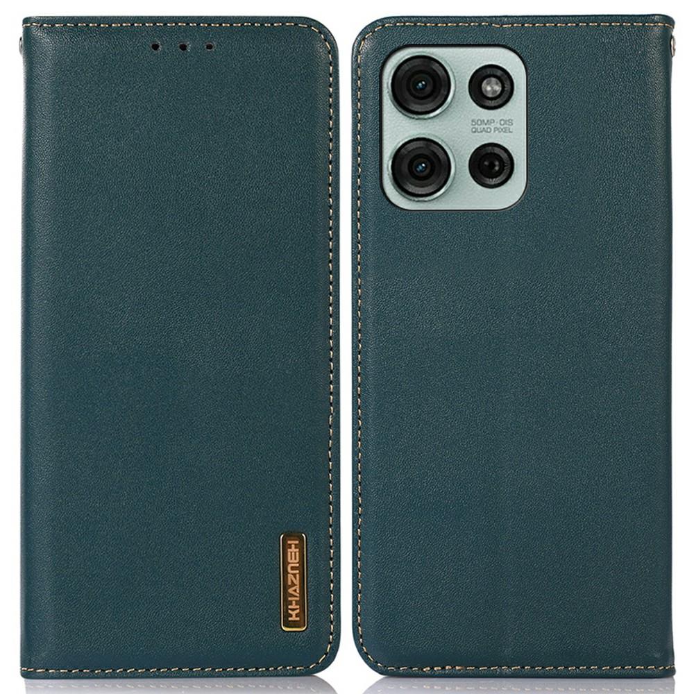 KHAZNEH For Motorola Moto G75 5G Case Genuine Cow Leather Wallet Phone Cover Nappa Texture