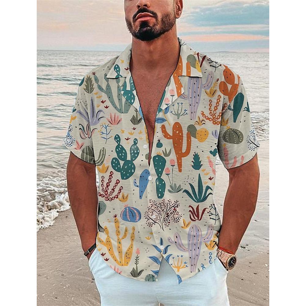 

Men s Shirt Cactus 3D Print Men s Clothing Oversized Summer 2026 New Travel Hawaii Beach Hawaiian Harajuku Short Sleeves Shirt XL