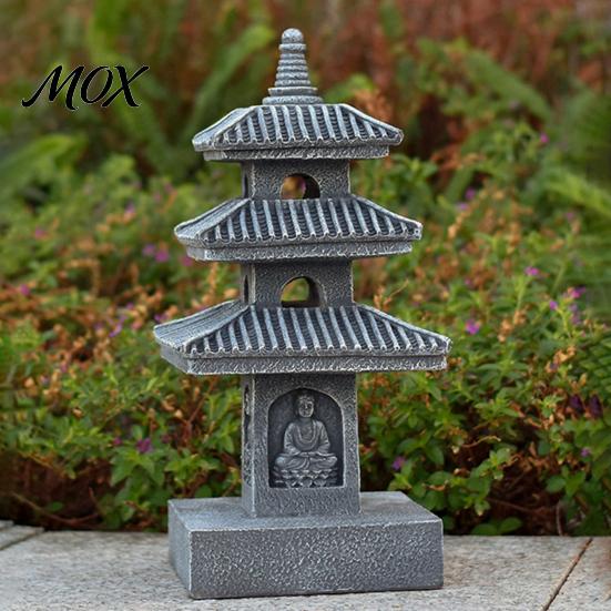 Escultura Decorativa de Arte para Césped, Pagoda Solar, Estatua de Jardín, Adorno Exterior de Resina de 3/4 Capas, Figura LED para Patio Trasero, Adorno Alimentado por Energía para Paisaje