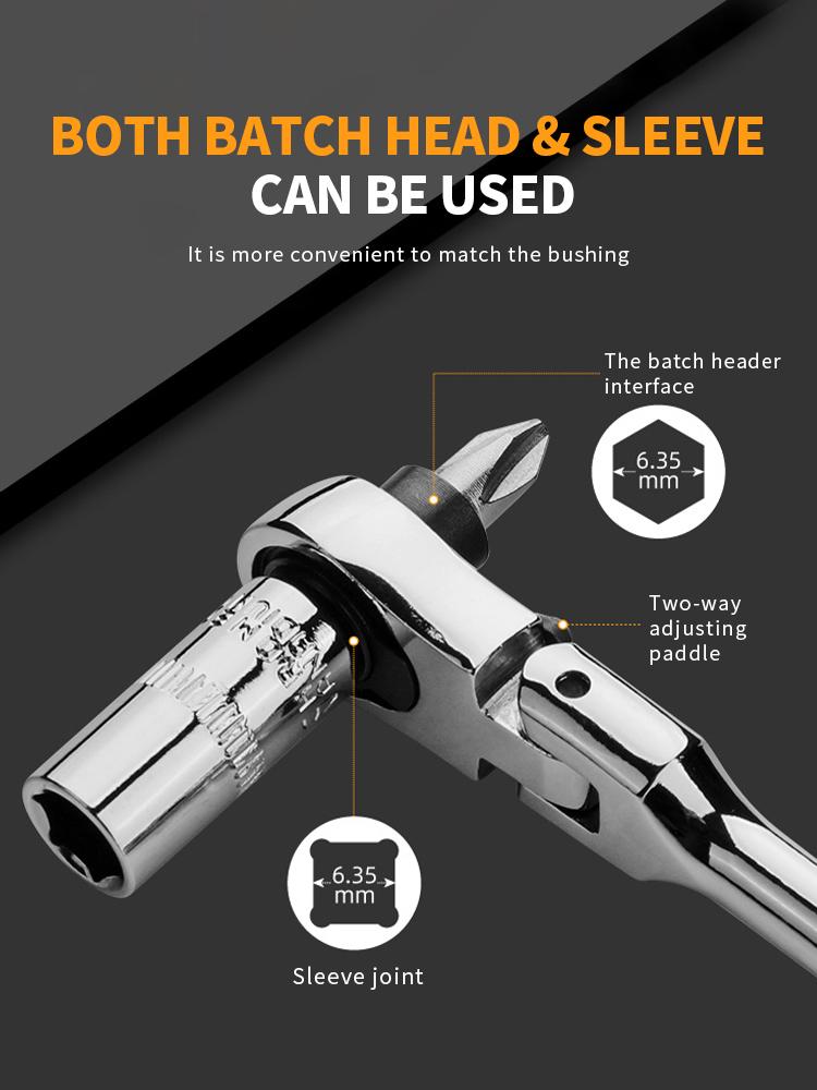 1/4 Double Ended 72 Teeth Quick Spanner Tool Screwdriver Socket Bit 2 In 1 Round Handle Ratchet Wrench DIY Home Repair Hand Tool
