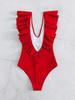 2024 European & American One-Piece Flounce Bikini - Solid Color, Sexy Swimwear