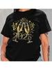 New Year'S Eve Toasting Champagne Flares & Balloon Print Wounisex'S Casual Fashion T-Shirt, Crew Neck, Short Sleeve, Knit Fabric Wi