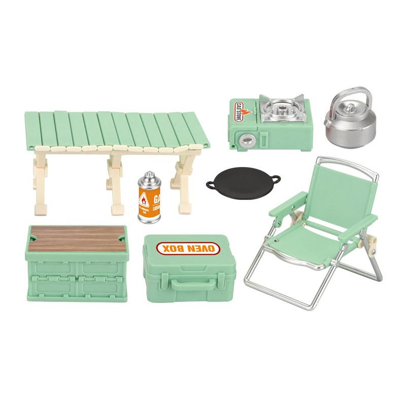 Simulation Mini Picnic Camping Set Dollhouse Outdoor Scene Decor Folding Tables Chair Stool Cassette Stoves Kid Pretend Play Toy