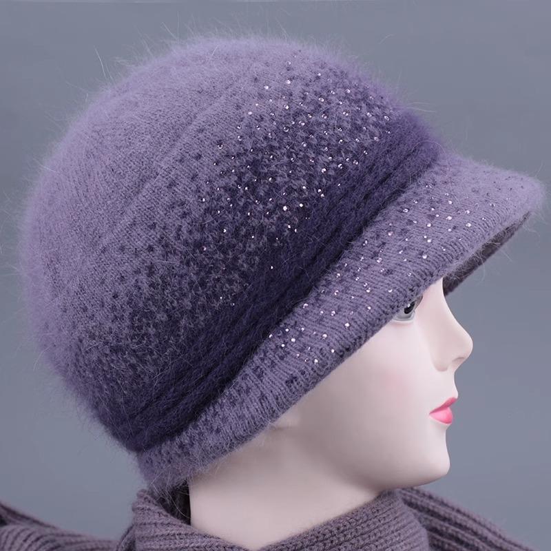 Human hat female autumn and winter warm knitted hat plush wool hat basin hat old lady cotton hat