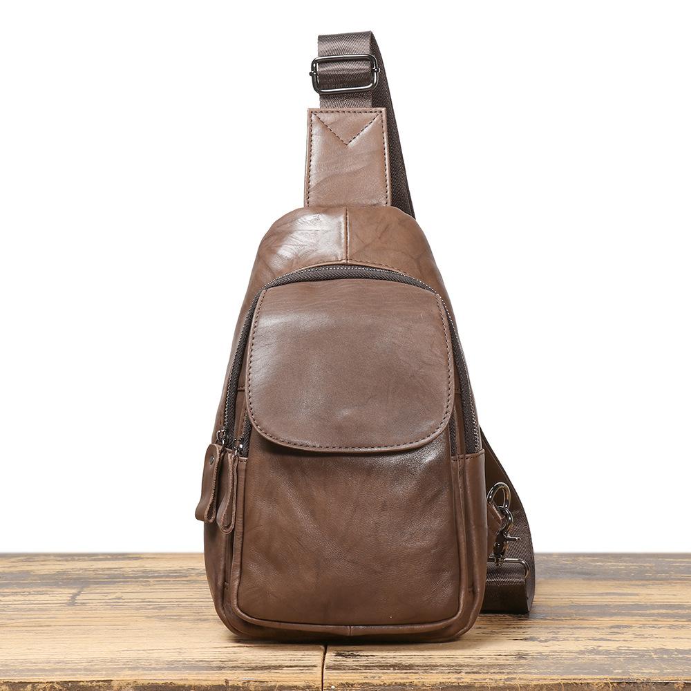 Leather Shoulder Bag, New Top Layer Cowhide Crossbody Bag, Casual Chest Bag, Men's Portable Multifunctional Bag
