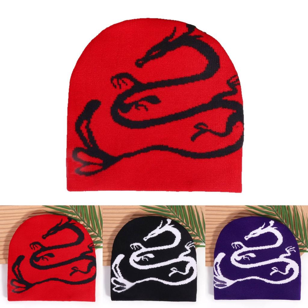 Streetwear Dragon Pattern Beanie For Men Women Warm Autumn Season
