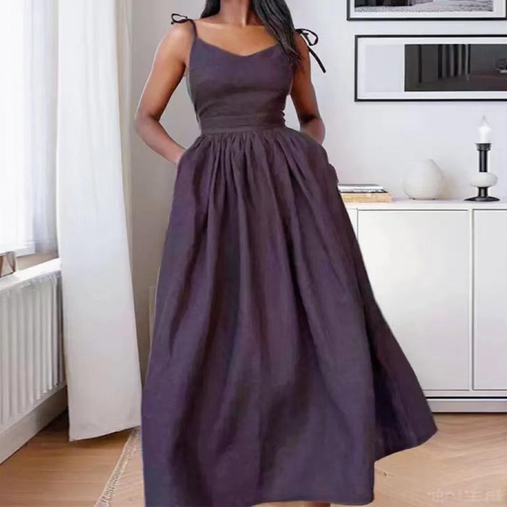 2025 Damen Elegantes Rückenfreies V-Ausschnitt Hochtailliertes Kleid im Mori-Stil