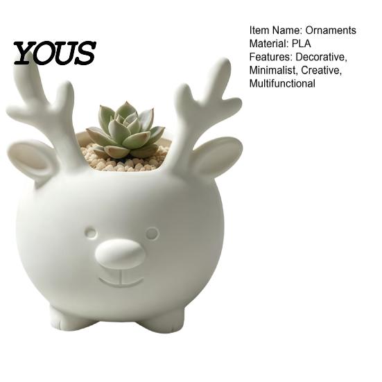 Ceramic Style Vase 3D Printed Reindeer Succulents Planter Pot for Indoor Plants, Decorative Desktop Office Desk Accessory Organizer, Christmas