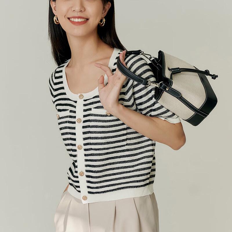 

Striped Knit Top with Metal Buckle S