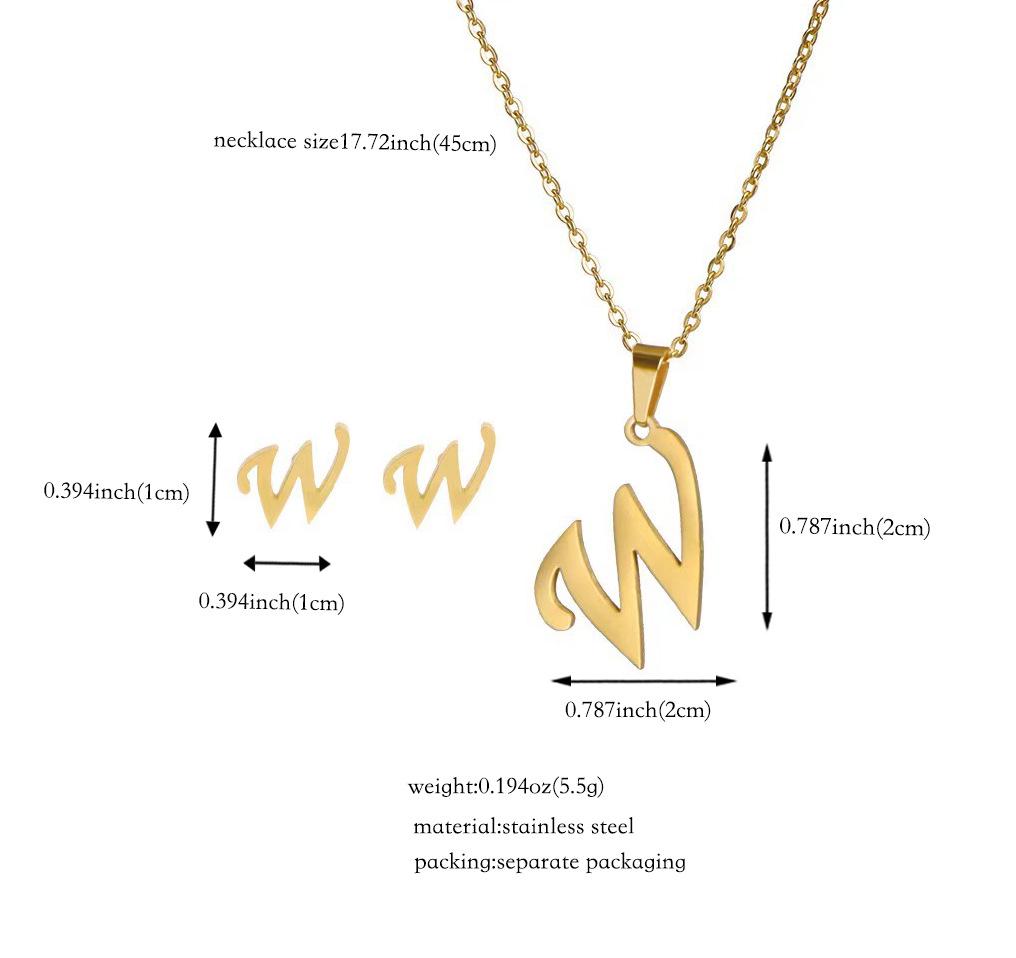 Titanium Steel Jewelry Set: Non-Fading English Letter Necklace & Earrings