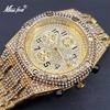 MISSFOX Mens Quartz Watch Hip Hop Bling 3-Eye Chronograph Sport Wristwatch