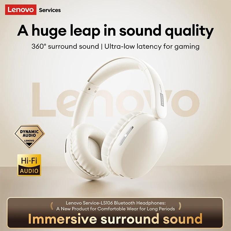 Original Lenovo LS106 Bluetooth 6.0 Headset Over Ear Lightweight Wireless Headphones HiFi Sound ENC Noise Cancelling Mic for Phone PC