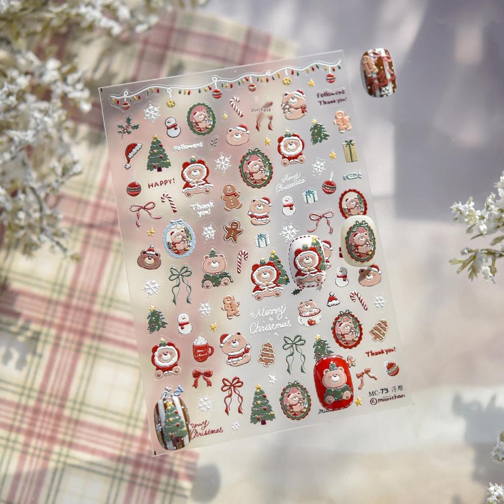 Tomoni Embossed Winter Cute Dog Family Nail Stickers - Children's Creative Christmas Journal Collage.