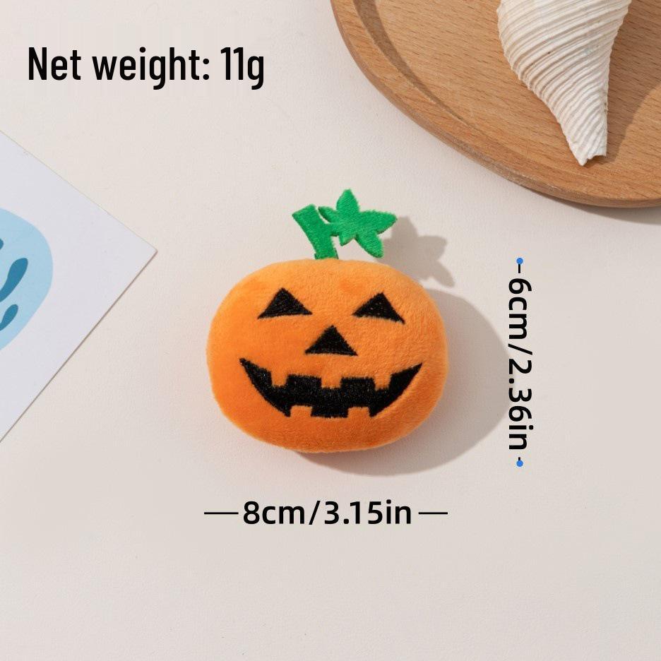 Large Bite-Resistant Pumpkin Ghost Face Halloween Cat Toy with Squeaker.