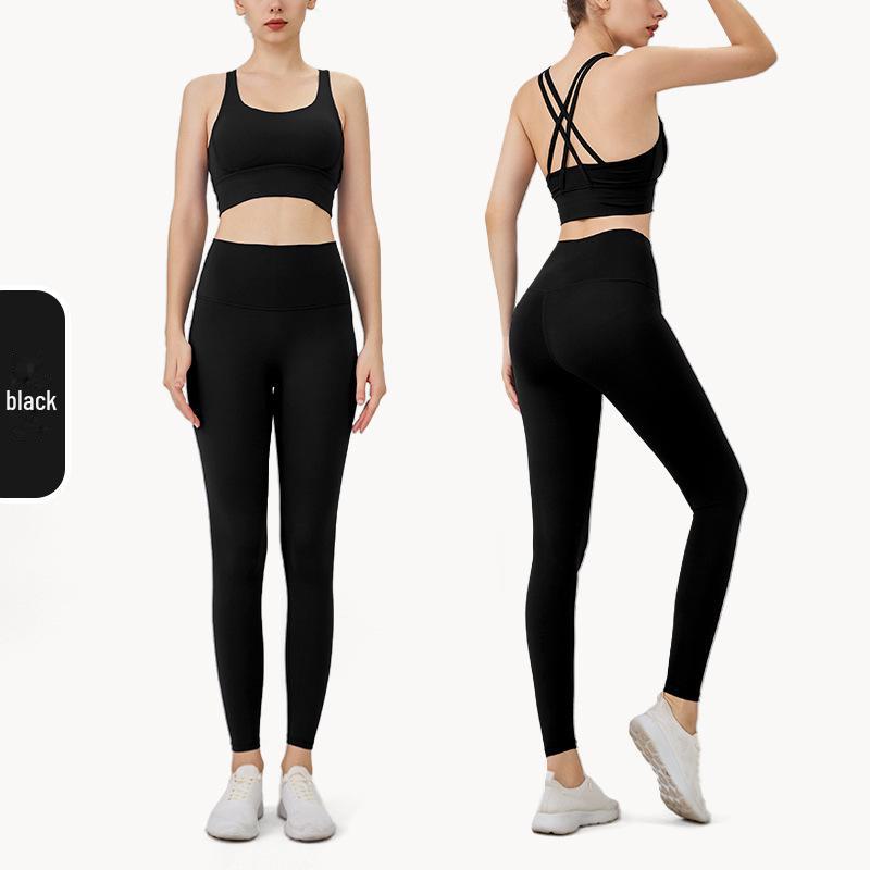 "Letní jógová souprava s kříženými zády": Kalhoty a top s vysokým pasem a zvedajícím hýždě