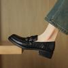 Fashion NEW Spring/Autumn Women Loafers Genuine Leather Shoes for Women Round Toe Chunky Heel Black Shoes Concise High Heel Women Pumps