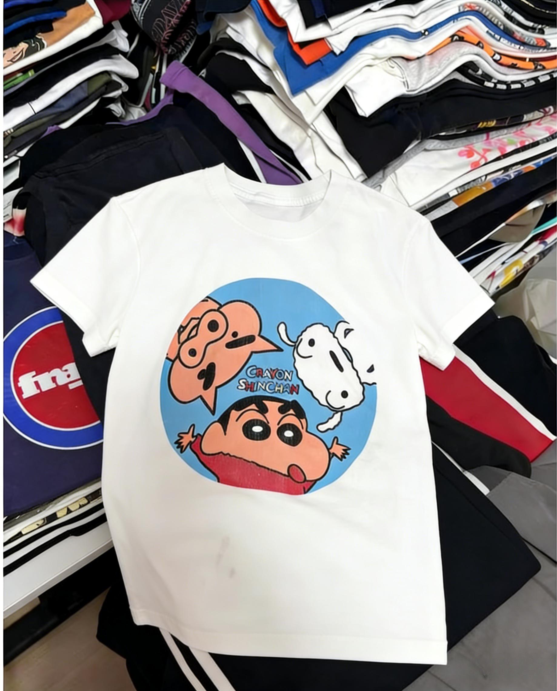 

2026 Summer Comic Form Crayon Shinchan Image 100 Cotton Printed Oversize Casual Tshirt Adult Children Parentchild Top y2k S