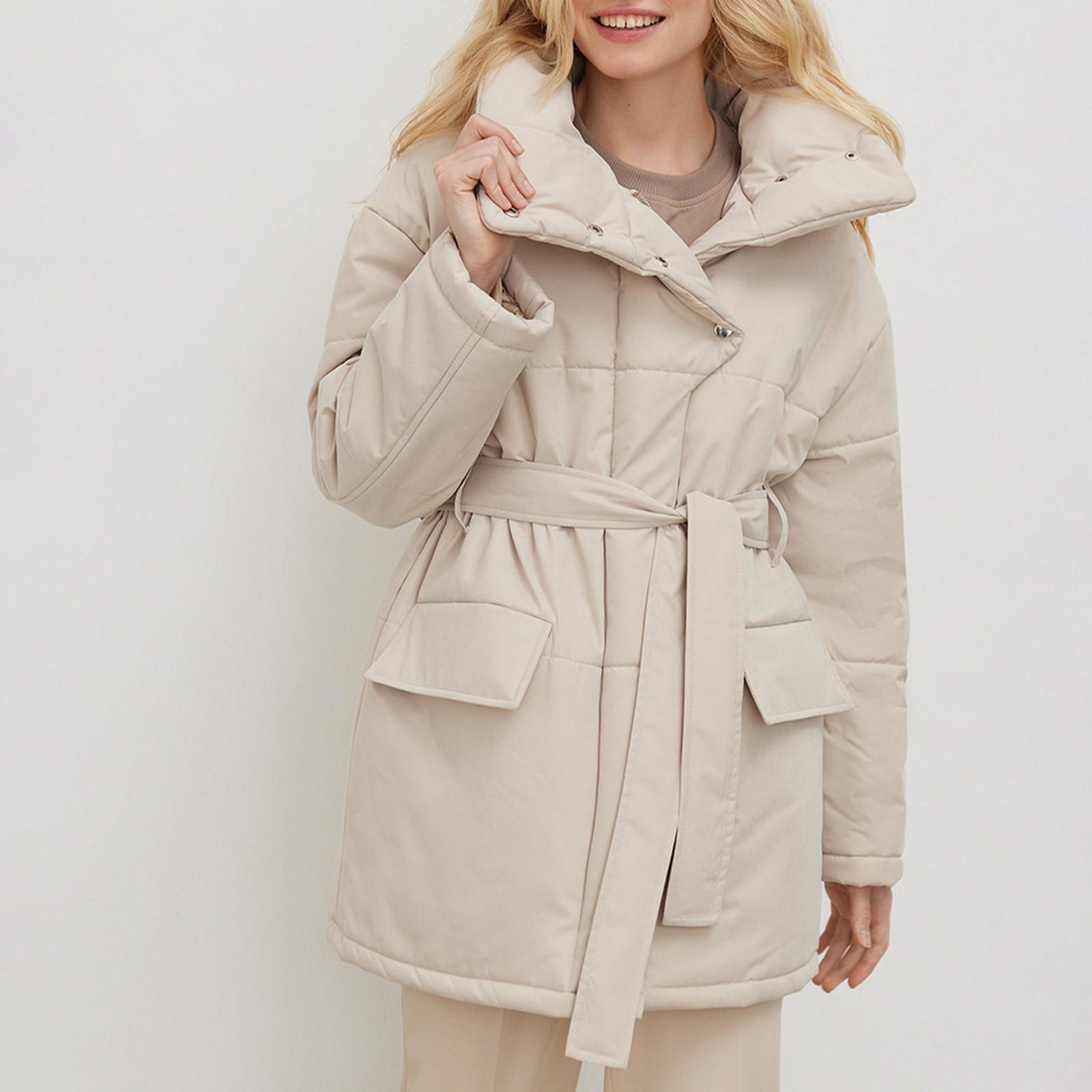 

Женское хлопковое пальто зимнее утолщенное темперамент пояс нерегулярная куртка средней длины из хлопка куртка L бежевый