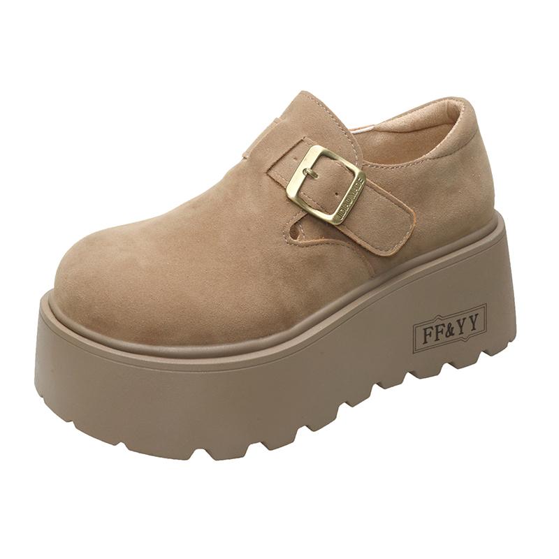 Fashion Pet-sized height-increasing thick-soled loafers 2025 autumn/Winter new style simple and versatile belt-buckle single shoes