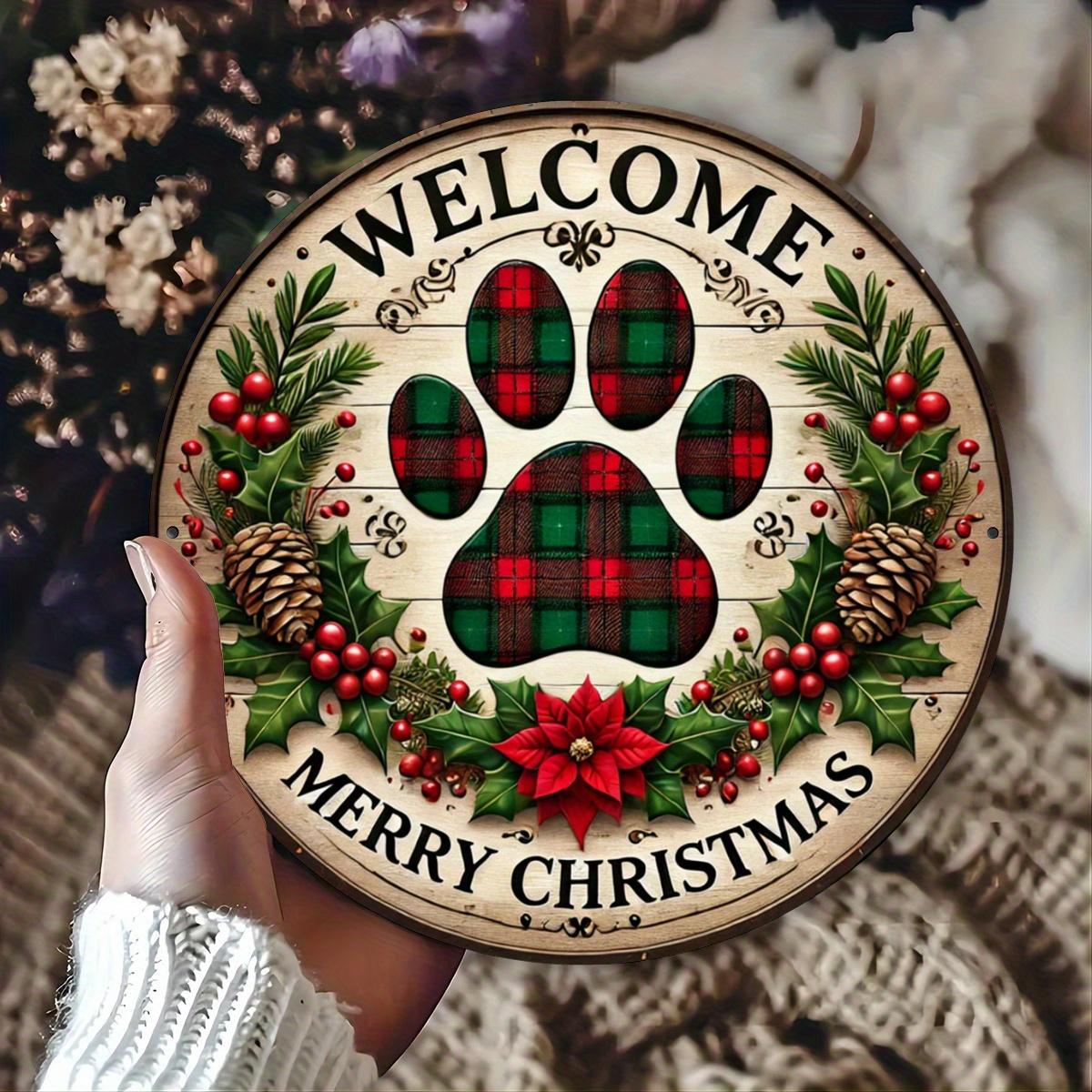 

Welcome Paw Print Sign. 8x8 inch round aluminum decor for bars, cafes & clubs. чистый
