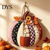 Cartello Appeso in Legno di Halloween Zucca Patchwork Appendiporta, Decorazione Casa Raccolta Autunnale con Foglie d'Acero Bacche, Parete Frontale Rustica Stagionale