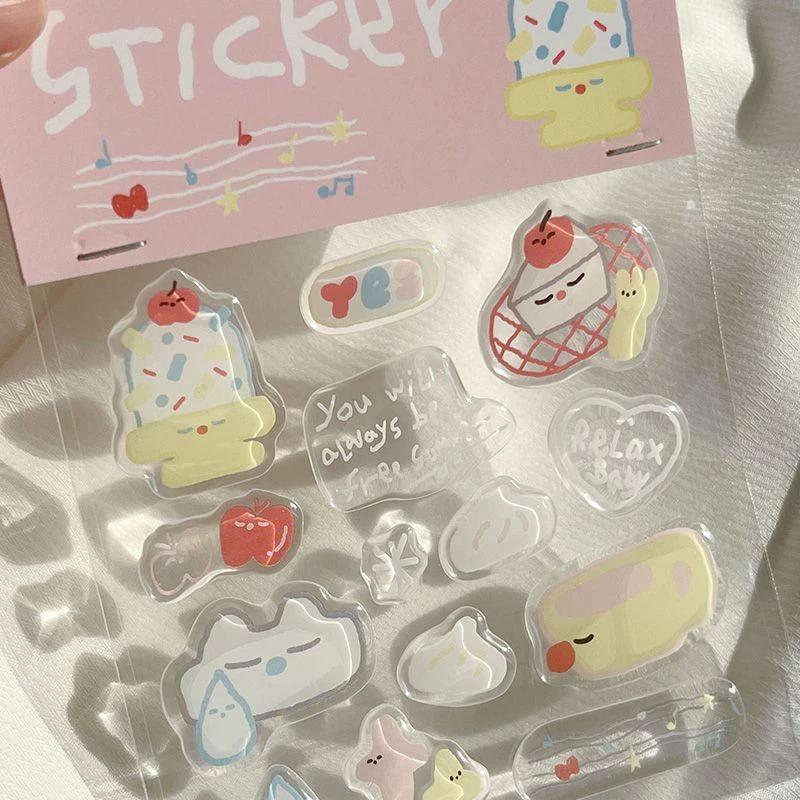 Girlish Cute Pink Fruit Ice Cream 3D Relief Stickers High-quality Epoxy Resin Jelly Decals for IPad Laptops Phone Case DIY Decor