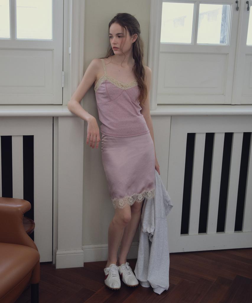 Cita Satin Lace Midi Skirt_Cts631(Pink)