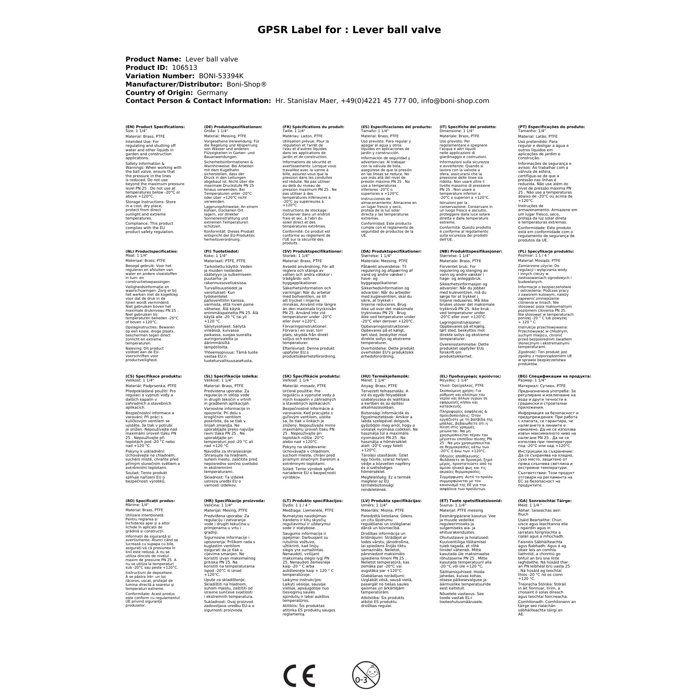 Ball Valve - BONI-SHOP® - 1 1/4" - Nickel-plated Brass - Temperature -20°C To +120°C