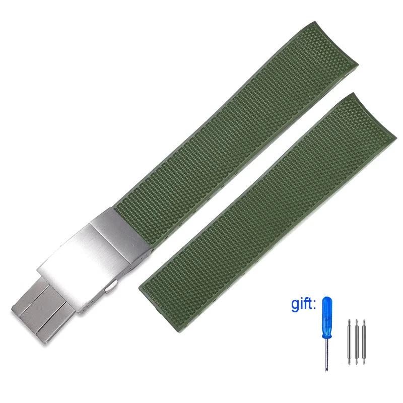 Silicone Rubber Watch Strap Soft Folding Buckle Watchband For Longines Conquest Hydro Conquest L3 Black Accessories 21mm