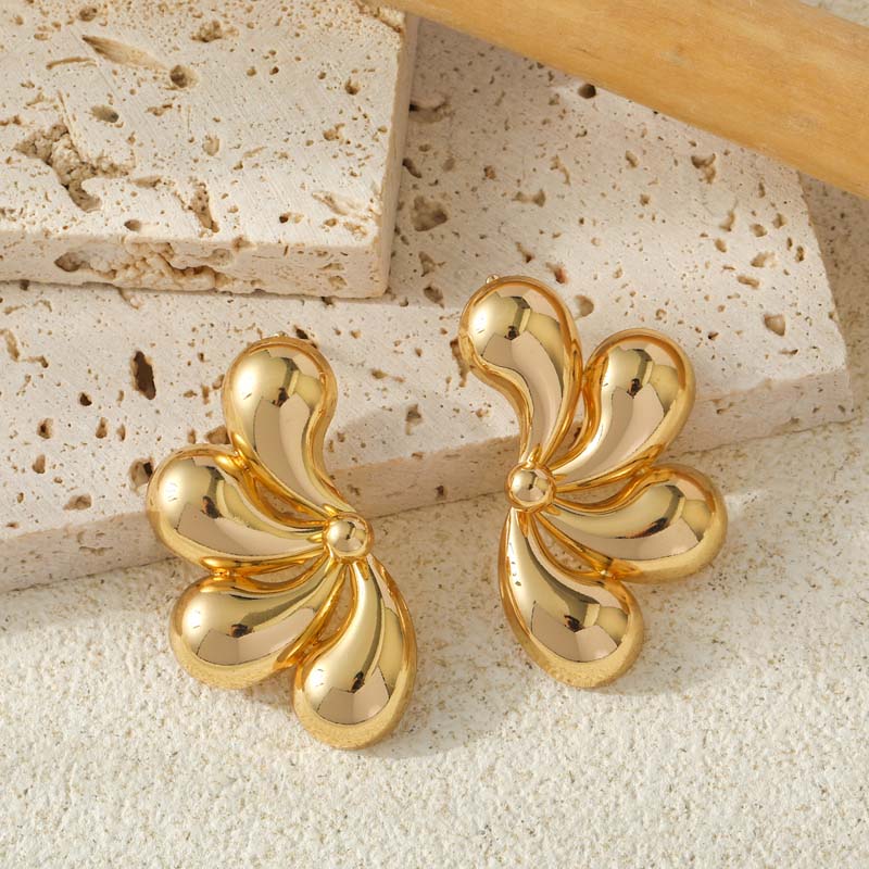 Vintage Gold Color Double Layered Water Drop Stud Earrings For Women Exaggerated Metal Geometric Flower Earrings Jewelry 2025