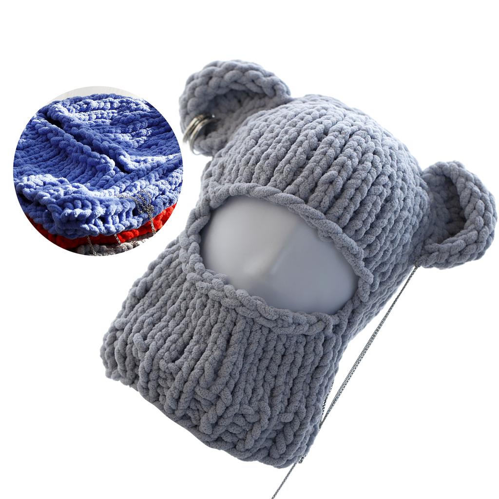 Knitting Balaclava Cap for Women Cute Bear Ears Plush Beanie Hat Handmade Face Cover Hat Crochet Hooded Hat for Party