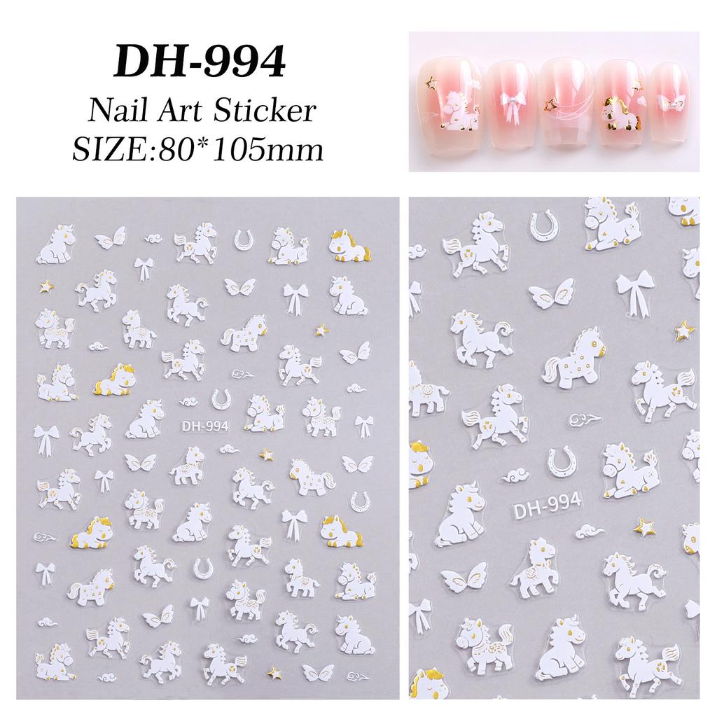 Cute Cartoon Minimally Hand-Painted Pony Nail Stickers Embossed Nail Stickers Diy Nail Art Decoration Manicure Sticker