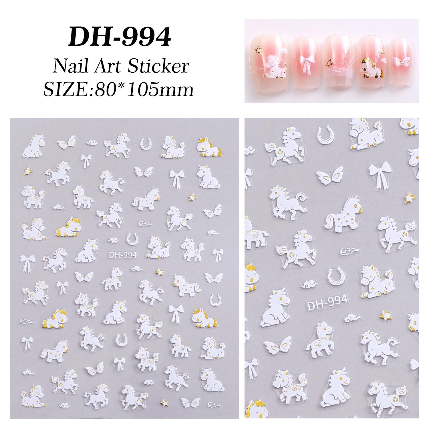 Cute Cartoon Minimally Hand-painted Pony Nail Stickers Embossed Nail Stickers DIY Nail Art Decoration Manicure Sticker