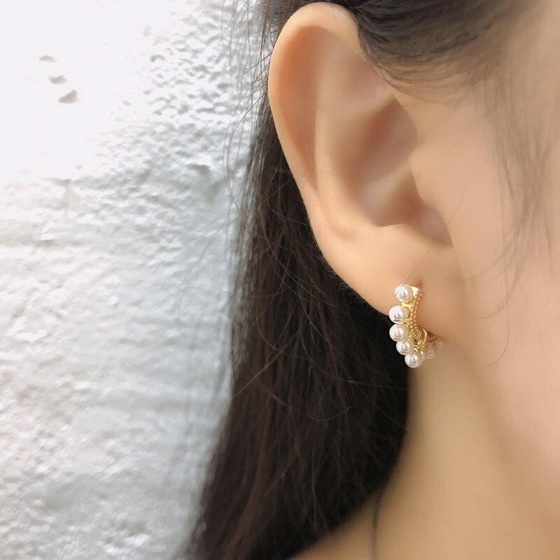 925 Sterling Silver Geometric Circle Earrings Handmade Pearl Earrings Female Jewelry Wholesale