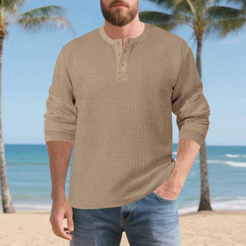 Amerikanischer Herbst und Winter Neues Herren Lockeres Jacquard-Texturiertes Henry-Shirt Retro Langärmliger Pullover